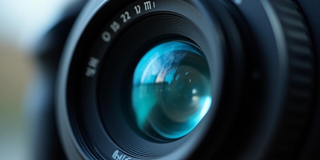 Close up of a professional camera lens with shallow depth of field
