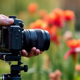 Student practicing macro photography