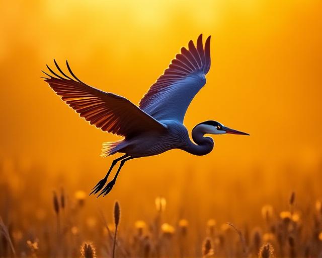 Golden hour bird in flight capture